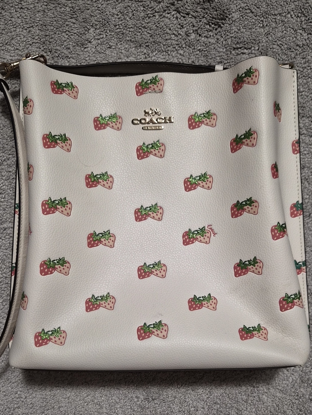 Coach White Strawberry-Print Leather Shoulder Bag Limited Edition